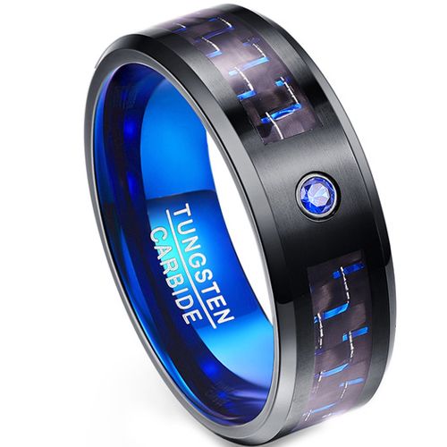 (Wholesale)Tungsten Carbide Black Blue Carbon Fiber Ring-1988