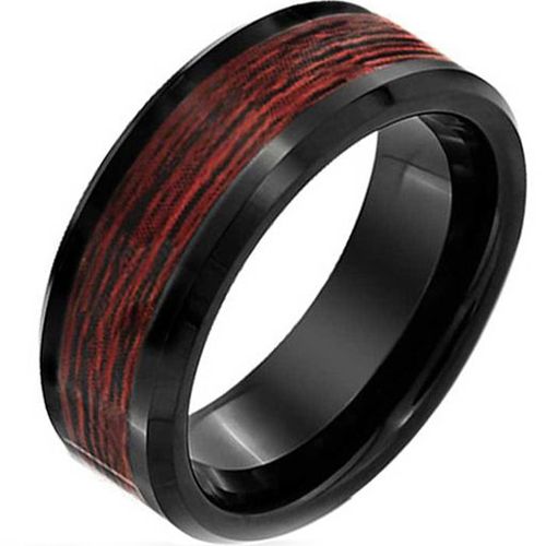(Wholesale)Black Tungsten Carbide Wood Ring - TG2291