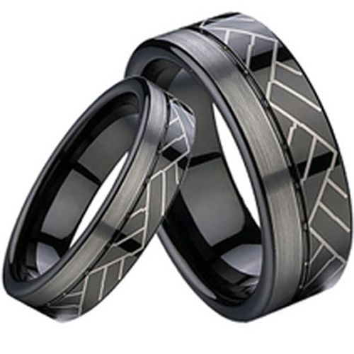 (Wholesale)Black Tungsten Carbide Offset Groove Ring - TG2305