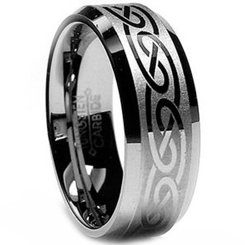 (Wholesale)Tungsten Carbide Celtic Beveled Edges Ring - TG2534