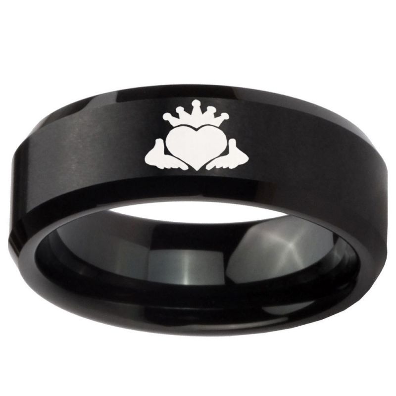 (Wholesale)Black Tungsten Carbide Mo Anam Cara Ring - TG261