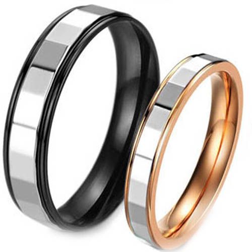 (Wholesale)Tungsten Carbide Black/Rose Faceted Ring - TG2739