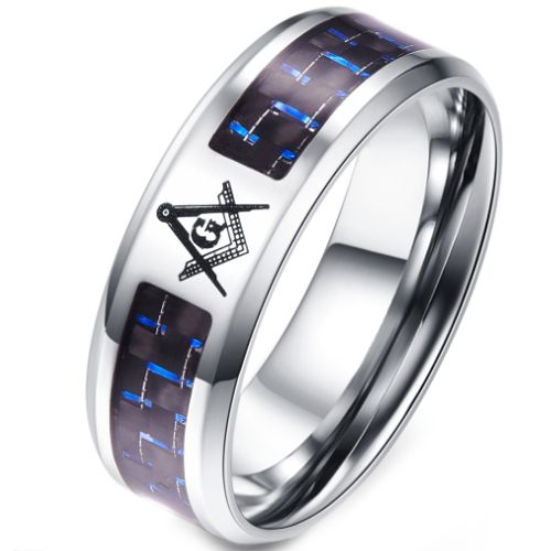 (Wholesale)Tungsten Carbide Masonic Carbon Fiber Ring - TG2759