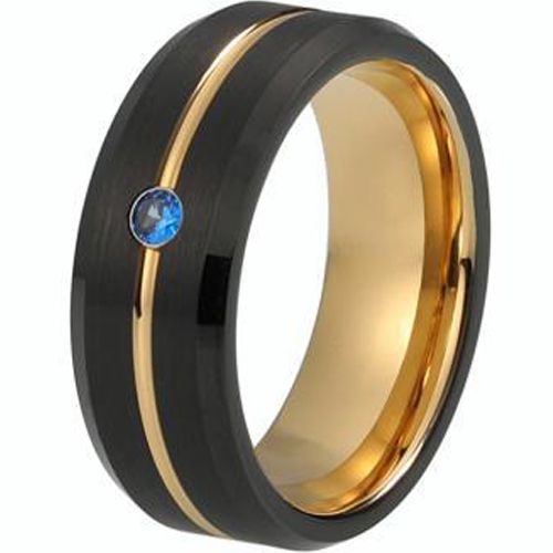 (Wholesale)Tungsten Carbide Black Rose Ring With Created Sapphir