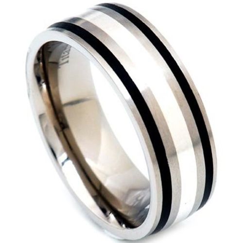 (Wholesale)Tungsten Carbide Three Lines Silver Black Ring-2887