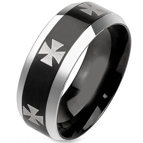 (Wholesale)Tungsten Carbide Cross Beveled Edges Ring - TG2909