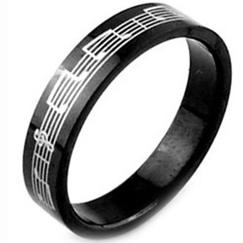 (Wholesale)Black Tungsten Carbide Music Note Ring-TG2926