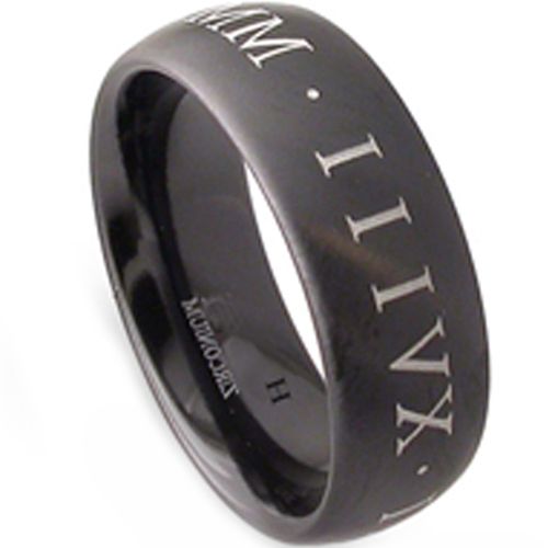 (Wholesale)Black Tungsten Carbide Roman Numerals Ring-TG2929