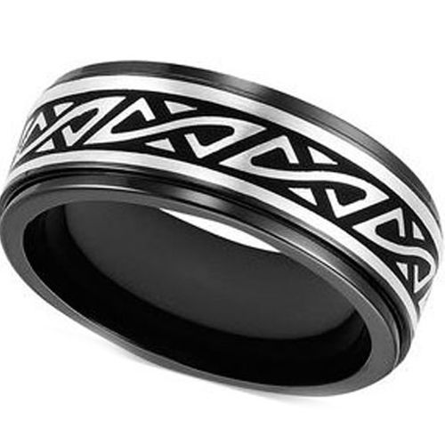 (Wholesale)Black Tungsten Carbide Step Edges Ring - TG2944