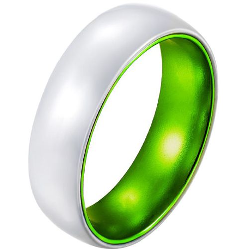(Wholesale)White Ceramic Green Aluminum Two Tone Ring - TG2953