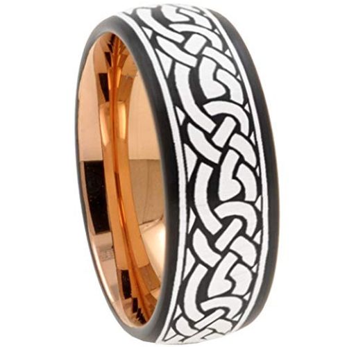 (Wholesale)Tungsten Carbide Black Rose Dome Celtic Ring - TG3043