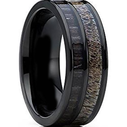 (Wholesale)Black Tungsten Carbide Deer Antler Camo Ring-3140