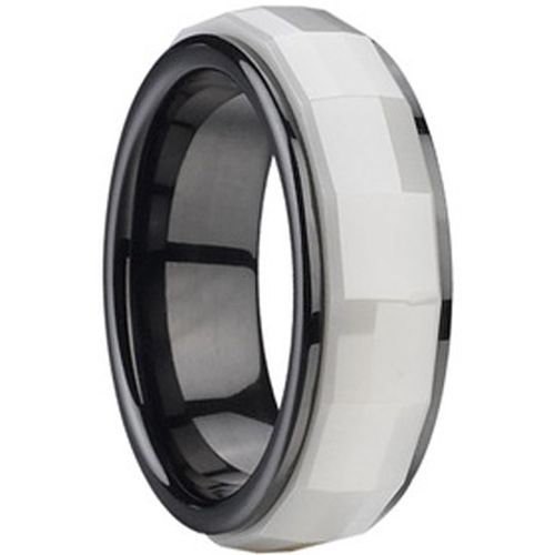 (Wholesale)White Black Ceramic Faceted Ring - TG316A
