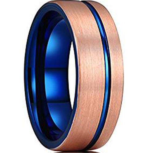 (Wholesale)Tungsten Carbide Blue Rose Offset Groove Ring - TG323