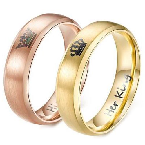 (Wholesale)Tungsten Carbide Beveled Edges King Queen Ring-326