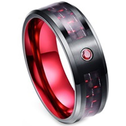 (Wholesale)Tungsten Carbide Black Red Carbon Fiber Ring - TG3280