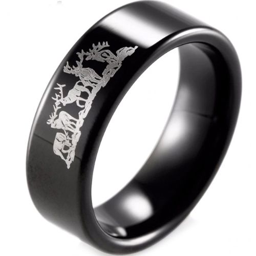 (Wholesale)Black Tungsten Carbide Outdoor Hunting Ring - TG3312
