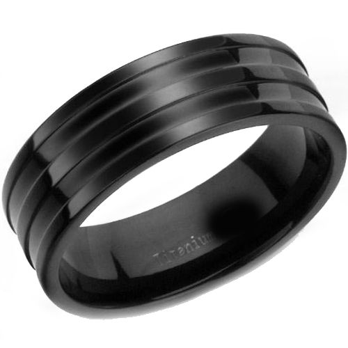 (Wholesale)Black Tungsten Carbide Double Groove Ring - TG3343