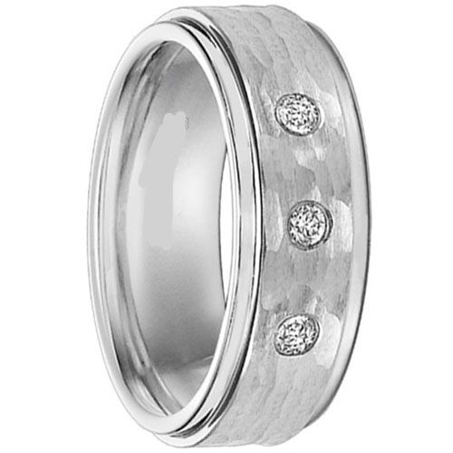 (Wholesale)Tungsten Carbide Hammered Ring With CZ - TG3543