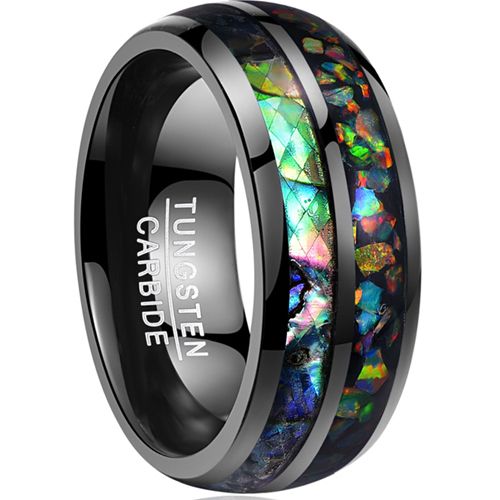 (Wholesale)Black Tungsten Carbide Imitate Opal Ring - TG3565