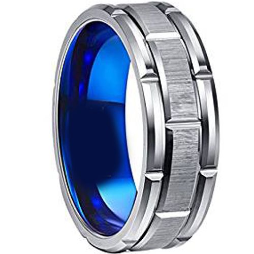 (Wholesale)Tungsten Carbide Blue Silver Brick Pattern Ring - TG3