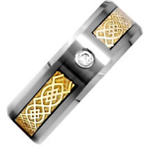 (Wholesale)Tungsten Carbide Celtic inlays Ring With CZ-3607