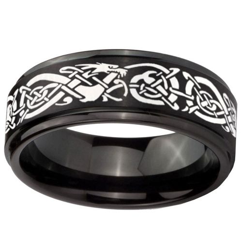 (Wholesale)Black Tungsten Carbide Dragon Ring - TG3678