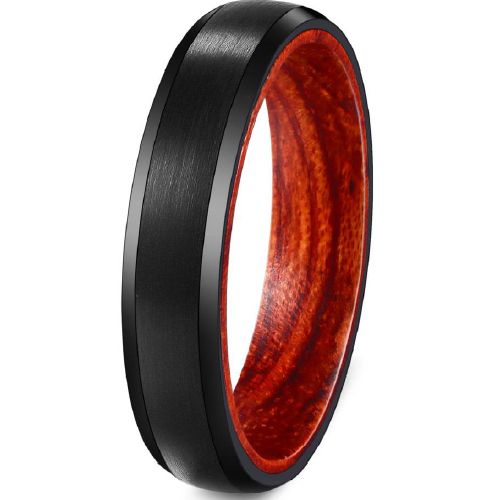 (Wholesale)Black Tungsten Carbide Wood Ring - TG3717