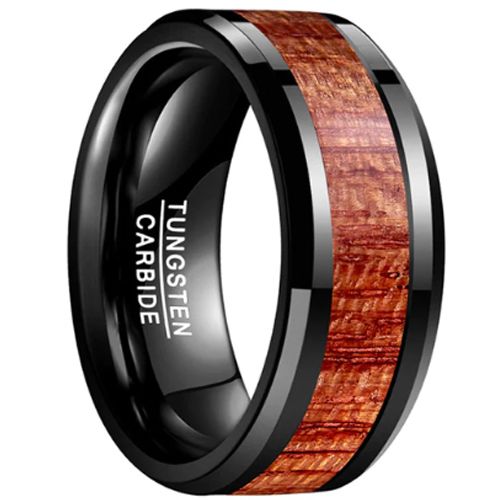 (Wholesale)Black Tungsten Carbide Wood Ring - TG3726