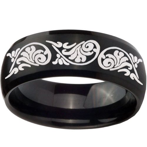 (Wholesale)Black Tungsten Carbide Beveled Edges Ring - TG3756