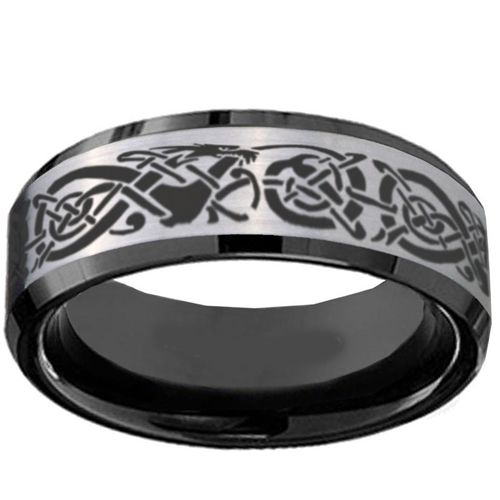 (Wholesale)Tungsten Carbide Dragon Beveled Edges Ring - TG3828