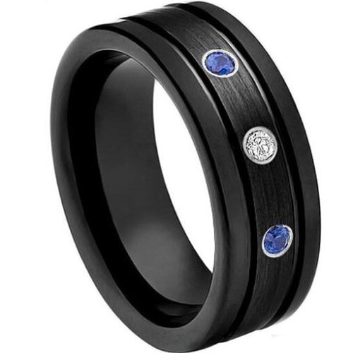 (Wholesale)Black Tungsten Carbide Three-stone Ring - TG3877