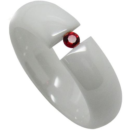 (Wholesale)White Ceramic Ring With Created Ruby - TG3945
