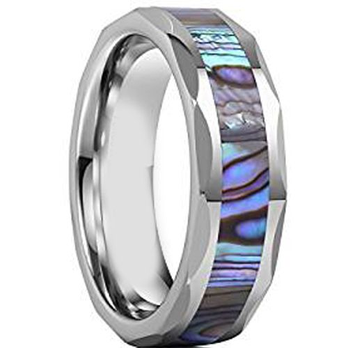 (Wholesale)Tungsten Carbide Faceted Abalone Shell Ring-3951AA