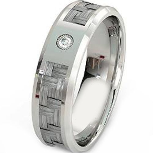 (Wholesale)Tungsten Carbide Ring With Carbon Fiber & CZ-TG4021