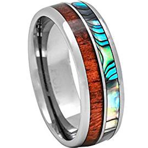 (Wholesale)Tungsten Carbide Wood Abalone Shell Ring-4035