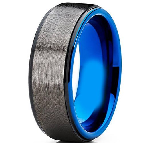 (Wholesale)Tungsten Carbide Black Blue Step Edges Ring - TG4142A