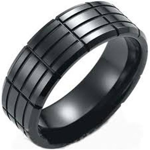 (Wholesale)Black Tungsten Carbide Tire Tread Ring-TG4204