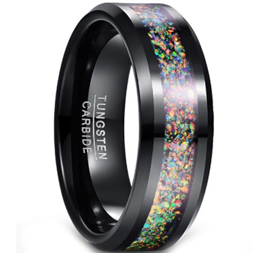 (Wholesale)Black Tungsten Carbide Imitate Opal Ring-4352