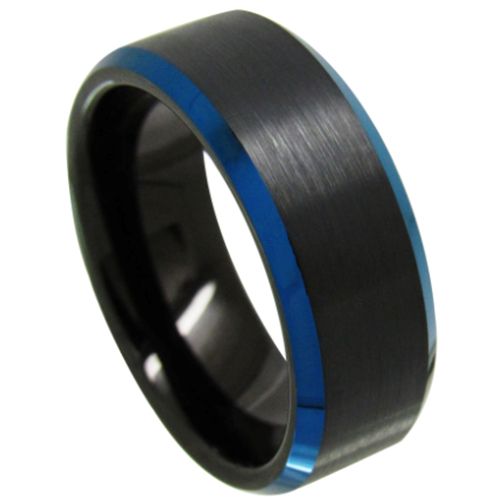 (Wholesale)Tungsten Carbide Black Blue Ring - TG4499