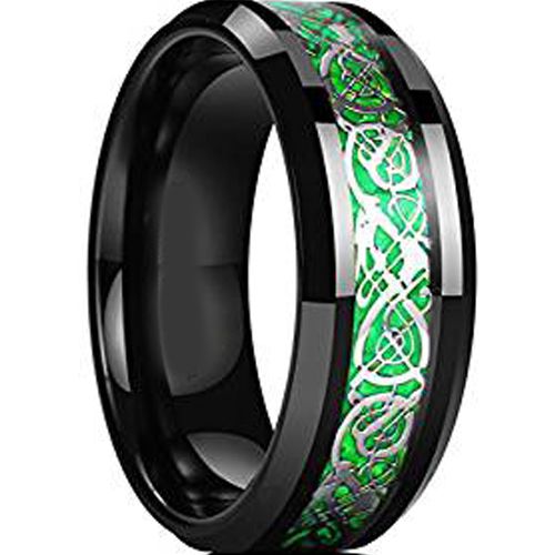 (Wholesale)Black Green Tungsten Carbide Dragon Ring-TG4606