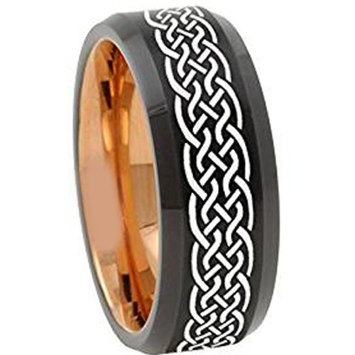 (Wholesale)Tungsten Carbide Black Rose Celtic Ring-4671