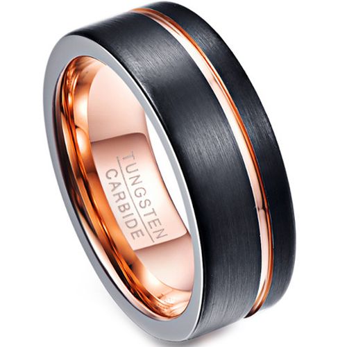 (Wholesale)Tungsten Carbide Black Rose Offset Groove Ring-4691
