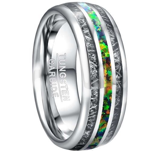 (Wholesale)Tungsten Carbide Meteorite & Crushed Opal Ring-TG5026