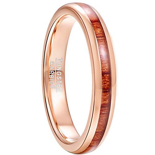 (Wholesale)Rose Tungsten Carbide Koa Wood Dome Court Ring-TG5027