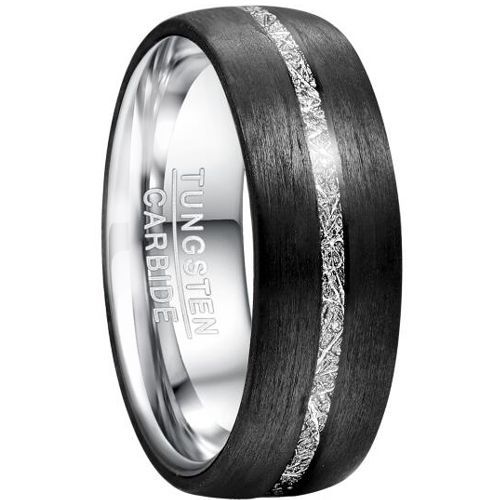 (Wholesale)Black Tungsten Carbide Ring With Meteorite-TG5034
