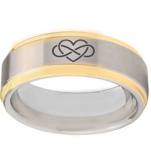 (Wholesale)Tungsten Carbide Gold Tone Silver Infinity Heart Ring-TG5087
