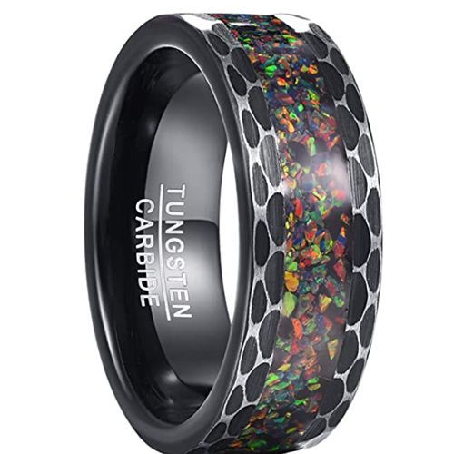 (Wholesale)Black Tungsten Carbide Ring With Crushed Opal-TG5107
