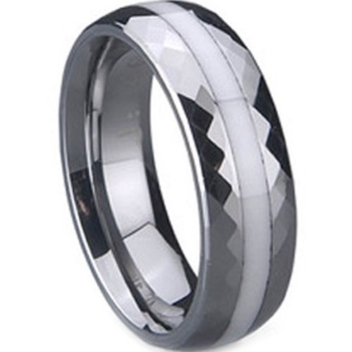 (Wholesale)Tungsten Carbide Ring With White Ceramic - TG724