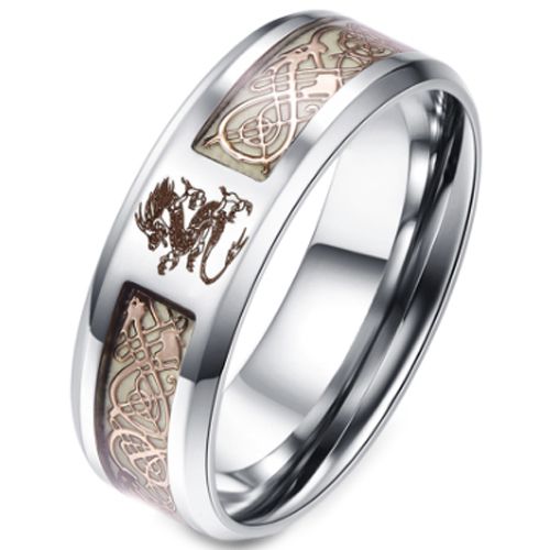 (Wholesale)Tungsten Carbide Beveled Edges Dragon Glow Ring-TG827